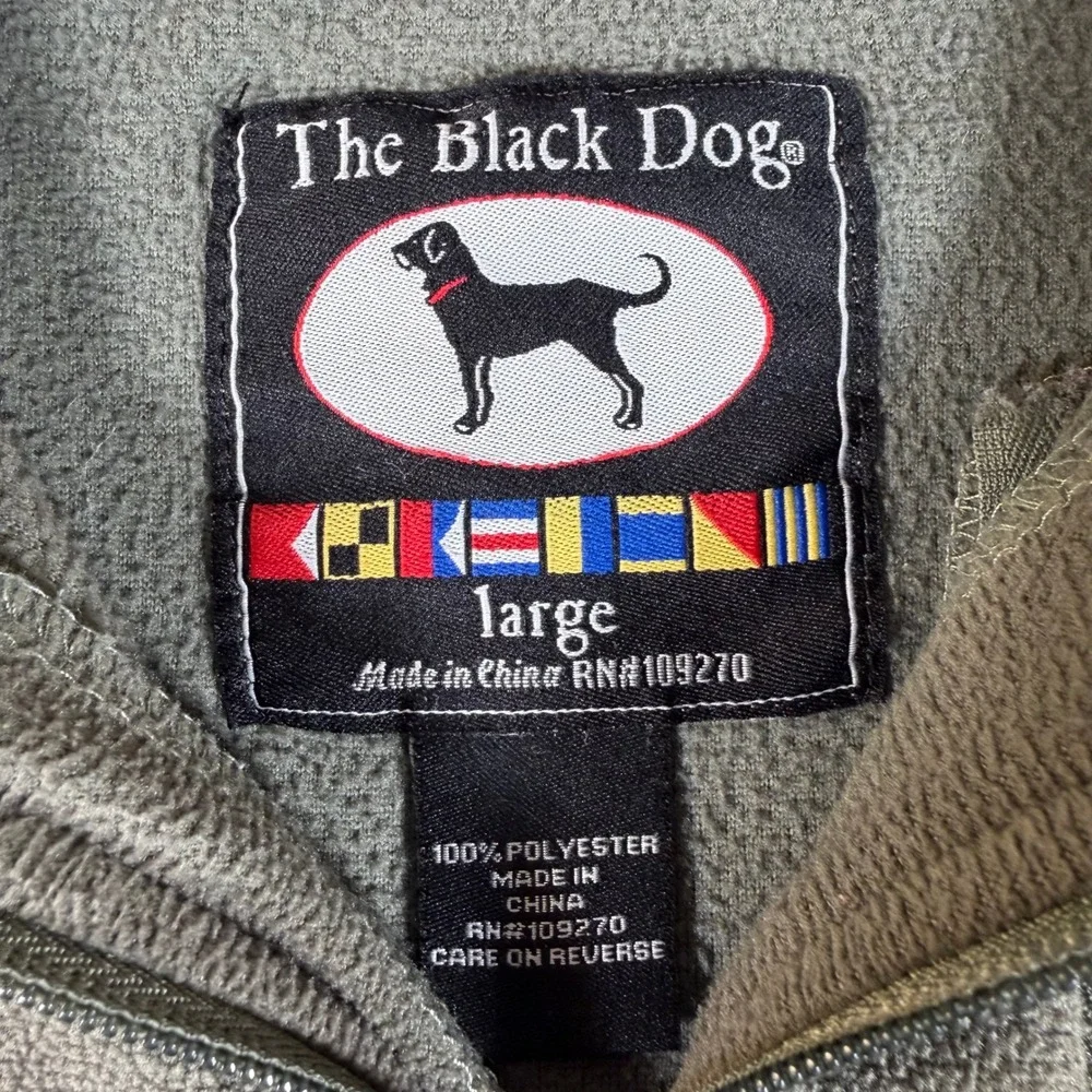 The Black Dog Mens Large Fleece Quarter Zip Pullover Olive Logo Sweater #3790